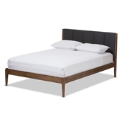 Baxton Studio Ember Mid-Century Dark Grey Fabric and Medium Brown Finish Wood Queen Size Platform Bed